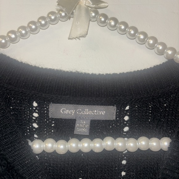 Grey Collective Women's Sz XL Black Knit Lace Chevron Sweater Long Sleeve Femin - Picture 4 of 6